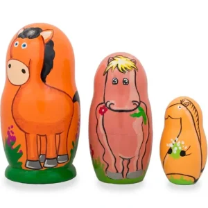Set Of 3 Horses With Flowers Wooden Nesting Dolls 4.25 Inches - CaringForTots - Professional Baby and Children's Products | Caring for Growth, Caring for Every Moment* Animals