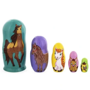 Set Of 5 Horses Wooden Nesting Dolls 6 Inches - CaringForTots - Professional Baby and Children's Products | Caring for Growth, Caring for Every Moment* Animals