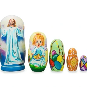 Set Of 5 Jesus Christ Rising, Angel And Easter Eggs Wooden Nesting Dolls 6 Inches - CaringForTots - Professional Baby and Children's Products | Caring for Growth, Caring for Every Moment* Religious