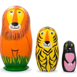 Set Of 3 Lion, Tiger, Puma Wooden Nesting Dolls 4.25 Inches - CaringForTots - Professional Baby and Children's Products | Caring for Growth, Caring for Every Moment* Animals
