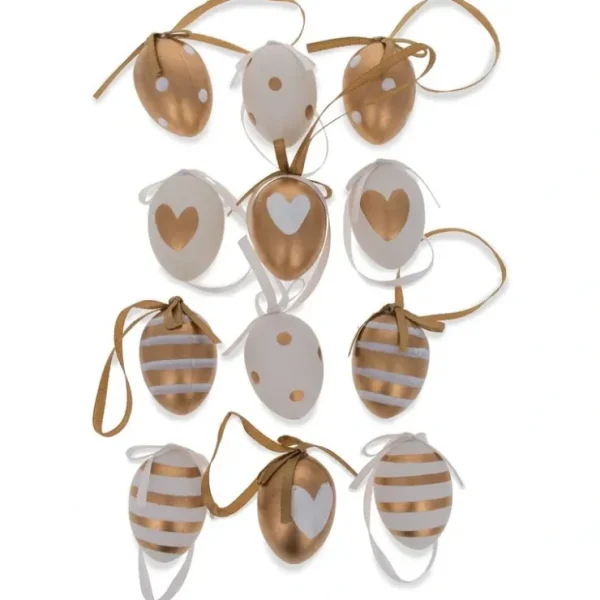 Set Of 12 Miniature Gold And White Plastic Easter Egg Ornaments 1.6 Inches - CaringForTots - Professional Baby and Children's Products | Caring for Growth, Caring for Every Moment* Ornaments
