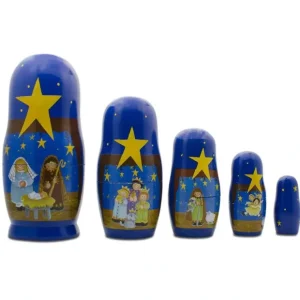Set Of 5 Nativity Scene Set Wooden Nesting Dolls 5.75 Inches - CaringForTots - Professional Baby and Children's Products | Caring for Growth, Caring for Every Moment* Religious