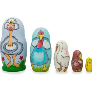 Set Of 5 Ostrich, Turkey, Duck Birds Wooden Animal Nesting Dolls 4.25 Inches - CaringForTots - Professional Baby and Children's Products | Caring for Growth, Caring for Every Moment* Animals