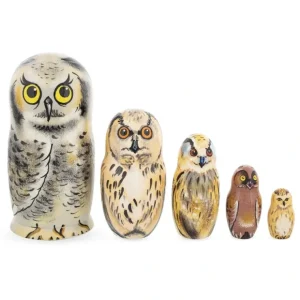 Set Of 5 Owls Wooden Nesting Dolls 6 Inches - CaringForTots - Professional Baby and Children's Products | Caring for Growth, Caring for Every Moment* Animals