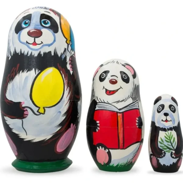 Set Of 3 Panda Bears Family Wooden Nesting Dolls 4.25 Inches - CaringForTots - Professional Baby and Children's Products | Caring for Growth, Caring for Every Moment* Animals