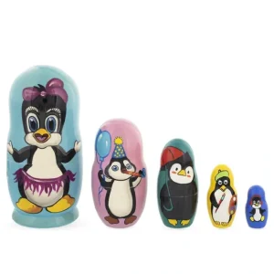 Set Of 5 Penguins Wooden Nesting Dolls 6 Inches - CaringForTots - Professional Baby and Children's Products | Caring for Growth, Caring for Every Moment* Animals