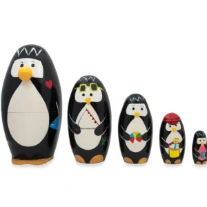 Set Of 5 Penguins Wooden Nesting Dolls 5 Inches - CaringForTots - Professional Baby and Children's Products | Caring for Growth, Caring for Every Moment* Animals