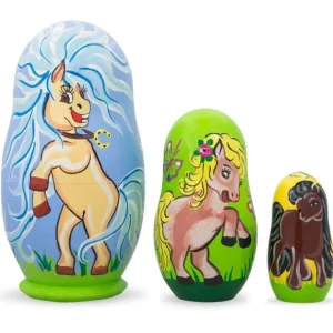 Set Of 3 Pony Horses Wooden Nesting Dolls 4.25 Inches - CaringForTots - Professional Baby and Children's Products | Caring for Growth, Caring for Every Moment* Animals