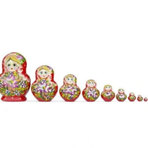 Set Of 10 Red Bouquet Of Flowers Nesting Dolls 6 Inches - CaringForTots - Professional Baby and Children's Products | Caring for Growth, Caring for Every Moment* Flowers