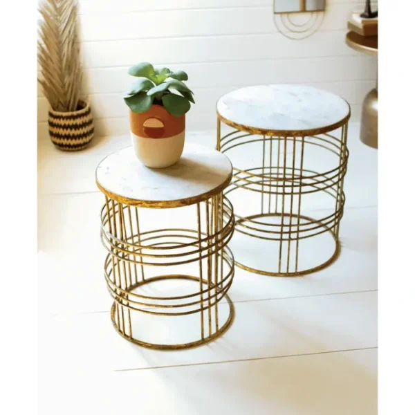Set of 2 Round Marble Top Rustic Gold Tables - CaringForTots - Professional Baby and Children's Products | Caring for Growth, Caring for Every Moment* Clothing