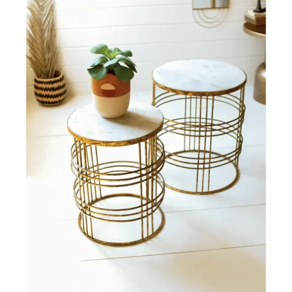 Clothing | Set of 2 Round Marble Top Rustic Gold Tables - CaringForTots - Professional Baby and Children's Products | Caring for Growth, Caring for Every Moment