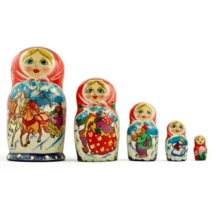 Set Of 5 Running Horses Trio Wooden Nesting Dolls 7 Inches - CaringForTots - Professional Baby and Children's Products | Caring for Growth, Caring for Every Moment* Winter Villages