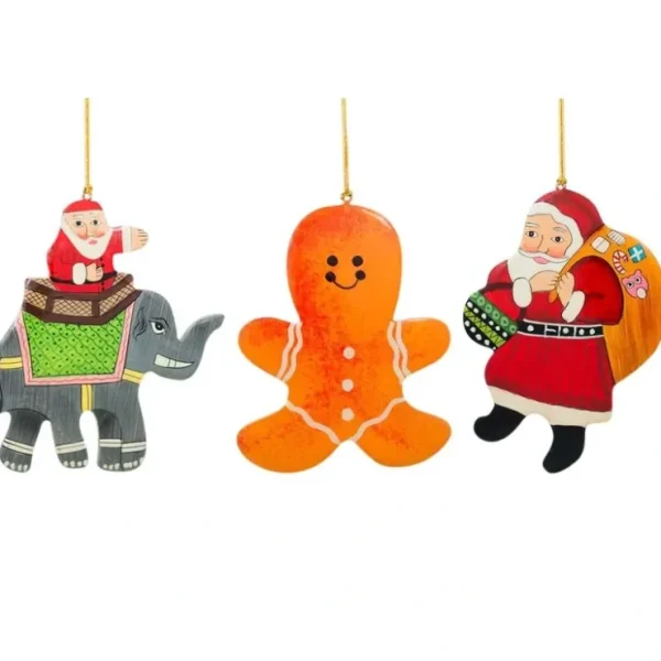 Set Of 3 Santa, Gingerbread And Elephant Wooden Christmas Ornaments - CaringForTots - Professional Baby and Children's Products | Caring for Growth, Caring for Every Moment* Christmas Tree Ornaments