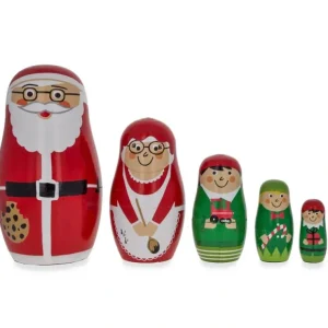 Set Of 5 Santa, Mrs. Claus, Elf & Snowman Wooden Nesting Dolls 4.75 Inches - CaringForTots - Professional Baby and Children's Products | Caring for Growth, Caring for Every Moment* Santa