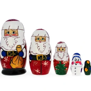 Set Of 5 Santa, Snowman And Christmas Tree Wooden Nesting Dolls - CaringForTots - Professional Baby and Children's Products | Caring for Growth, Caring for Every Moment* Christmas Trees
