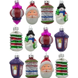 Set Of 12 Santa, Snowman And Lantern Christmas Glass Ornaments 2.5 Inches - CaringForTots - Professional Baby and Children's Products | Caring for Growth, Caring for Every Moment* Ornaments