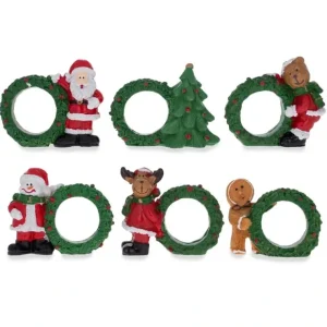 Set Of 6 Santa, Snowman, Reindeer, Christmas Wreath Napkin Rings 2.5 Inches - CaringForTots - Professional Baby and Children's Products | Caring for Growth, Caring for Every Moment* Napkin Rings