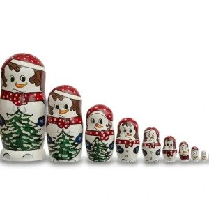 Set Of 10 Snowmen With Christmas Tree Wooden Nesting Dolls 10.25 Inches - CaringForTots - Professional Baby and Children's Products | Caring for Growth, Caring for Every Moment* Christmas Trees