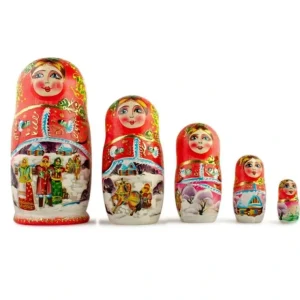 Set Of 5 Winter Night Wooden Nesting Dolls 6.5 Inches - CaringForTots - Professional Baby and Children's Products | Caring for Growth, Caring for Every Moment* Winter Villages