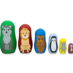 Set Of 6 Wolf, Lion, Owl, Penguin Wild Animals Plastic Nesting Dolls 4.5 Inches - CaringForTots - Professional Baby and Children's Products | Caring for Growth, Caring for Every Moment* Animals