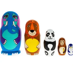 Set Of 5 Zoo Animals Wooden Nesting Dolls - CaringForTots - Professional Baby and Children's Products | Caring for Growth, Caring for Every Moment* Animals