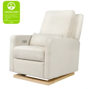 Sigi Electronic Recliner and Glider in Ivory Boucle with Light Wood Base - CaringForTots - Professional Baby and Children's Products | Caring for Growth, Caring for Every Moment* Furniture