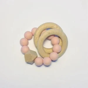Silicone + Beechwood Teether- 2 Ring- Blush - CaringForTots - Professional Baby and Children's Products | Caring for Growth, Caring for Every Moment* Books
