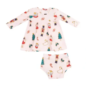 Simple Dress And Bloomer - Sugar Plum Fairy Christmas Cookie Pink - CaringForTots - Professional Baby and Children's Products | Caring for Growth, Caring for Every Moment* Bloomers