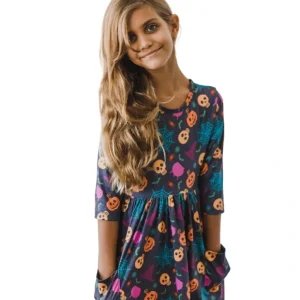 Skeleton Web 3/4 Sleeve Pocket Twirl Dress - CaringForTots - Professional Baby and Children's Products | Caring for Growth, Caring for Every Moment* Dresses - Twirl