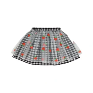Skirt With Embroidered Mesh Little Vichy Black And White - CaringForTots - Professional Baby and Children's Products | Caring for Growth, Caring for Every Moment* Skirts