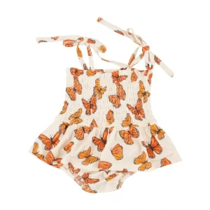 Smocked Bubble W/ Skirt - Mariposa Monarca - CaringForTots - Professional Baby and Children's Products | Caring for Growth, Caring for Every Moment* Rompers - Bubble
