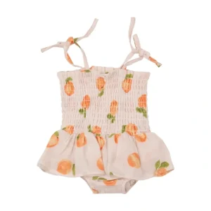Smocked Bubble W/ Skirt - Peaches - CaringForTots - Professional Baby and Children's Products | Caring for Growth, Caring for Every Moment* Rompers - Bubble