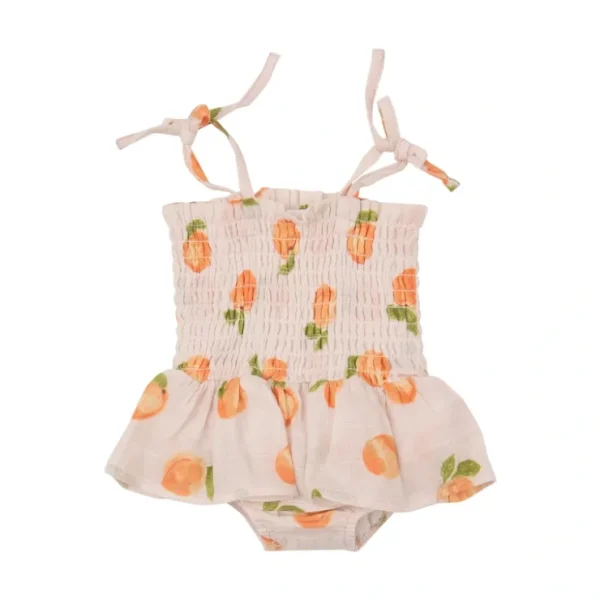 Smocked Bubble W/ Skirt - Peaches - CaringForTots - Professional Baby and Children's Products | Caring for Growth, Caring for Every Moment* Rompers - Bubble