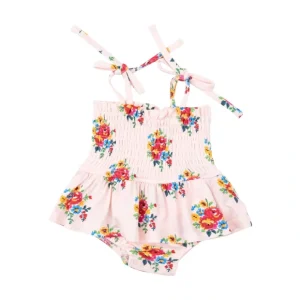 Smocked Bubble W/ Skirt - Pretty Bouquets - CaringForTots - Professional Baby and Children's Products | Caring for Growth, Caring for Every Moment* Rompers - Bubble
