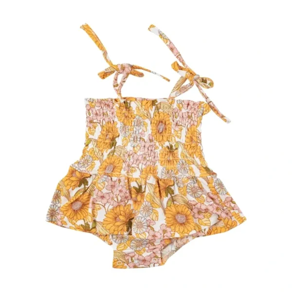 Smocked Bubble W/ Skirt - Sunflower Child - CaringForTots - Professional Baby and Children's Products | Caring for Growth, Caring for Every Moment* Rompers - Bubble