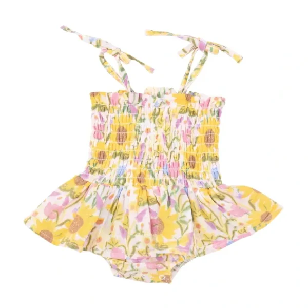 Smocked Bubble W/ Skirt - Sunflower Dream Floral - CaringForTots - Professional Baby and Children's Products | Caring for Growth, Caring for Every Moment* Rompers - Bubble
