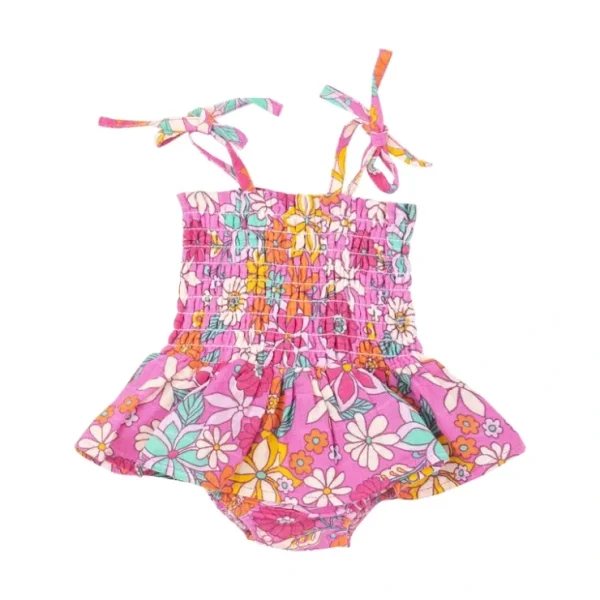 Smocked Bubble W/ Skirt - Tropical Retro Floral - CaringForTots - Professional Baby and Children's Products | Caring for Growth, Caring for Every Moment* Rompers - Bubble
