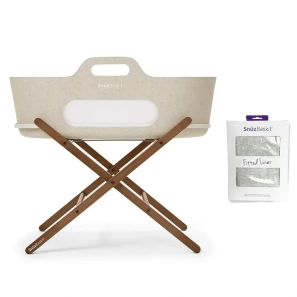 SnuzBaskit Barley Moses Basket + Walnut Stand - Barley / Walnut - CaringForTots - Professional Baby and Children's Products | Caring for Growth, Caring for Every Moment* Moses Baskets
