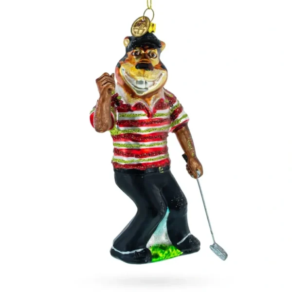 Sporty Tiger Engaged In Golf - Blown Glass Christmas Ornament - CaringForTots - Professional Baby and Children's Products | Caring for Growth, Caring for Every Moment* Christmas Tree Ornaments