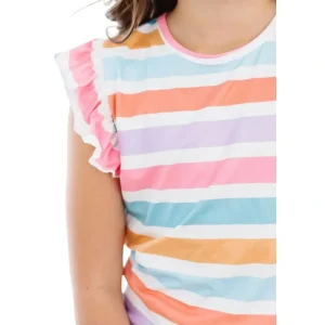 Spring Stripes S/s Ruffle Tee - CaringForTots - Professional Baby and Children's Products | Caring for Growth, Caring for Every Moment* Tees - Short Sleeve