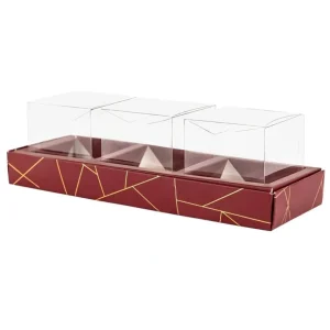 Shop All | 3 Square Shaped Clear Boxes With Rectangle Tray Maroon 11" X 3.9" X 1.3" Pack Of 12 - CaringForTots - Professional Baby and Children's Products | Caring for Growth, Caring for Every Moment