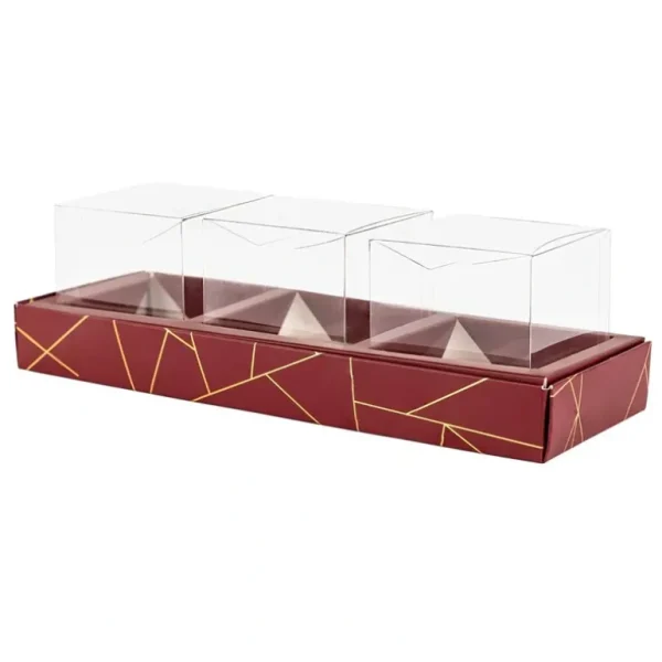 Shop All | 3 Square Shaped Clear Boxes With Rectangle Tray Maroon 11" X 3.9" X 1.3" Pack Of 12 - CaringForTots - Professional Baby and Children's Products | Caring for Growth, Caring for Every Moment