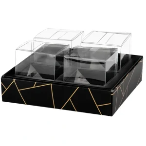 Shop All | 4 Square Shaped Clear Boxes With Square Tray Black 5.4" X 5.45" X 1.2" Pack Of 12 - CaringForTots - Professional Baby and Children's Products | Caring for Growth, Caring for Every Moment