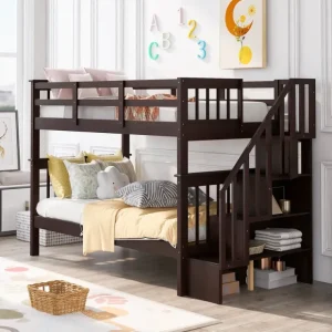 Stairway Twin-Over-Twin Bunk Bed with Storage and Guard Rail for Bedroom, Dorm, Espresso color - CaringForTots - Professional Baby and Children's Products | Caring for Growth, Caring for Every Moment* All Products