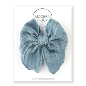 Steel Blue | Gauze Petite Party Bow - CaringForTots - Professional Baby and Children's Products | Caring for Growth, Caring for Every Moment* Hand-tied bow