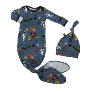 Stormy Space Doodle Bamboo Knotted Newborn Gown + Hat Set - CaringForTots - Professional Baby and Children's Products | Caring for Growth, Caring for Every Moment* Clothing