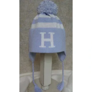 Stripe Earflap Initial Pom Hat - CaringForTots - Professional Baby and Children's Products | Caring for Growth, Caring for Every Moment* Clothing