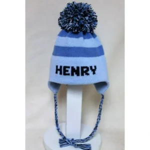 Stripe Earflap Name Pom Hat - CaringForTots - Professional Baby and Children's Products | Caring for Growth, Caring for Every Moment* Clothing