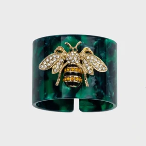 Stripey Bee Resin Napkin Rings, Green Tortoiseshell, Set Of Four - CaringForTots - Professional Baby and Children's Products | Caring for Growth, Caring for Every Moment* Napkin rings