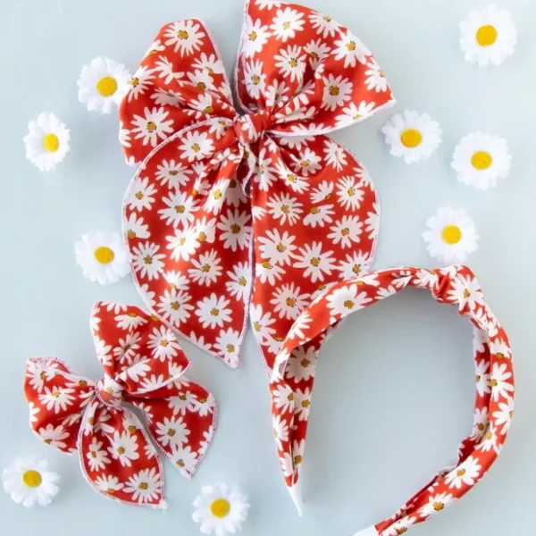 Sunset Daisy | Pigtail Set - Petite Party Bow - CaringForTots - Professional Baby and Children's Products | Caring for Growth, Caring for Every Moment* Hand-tied bow